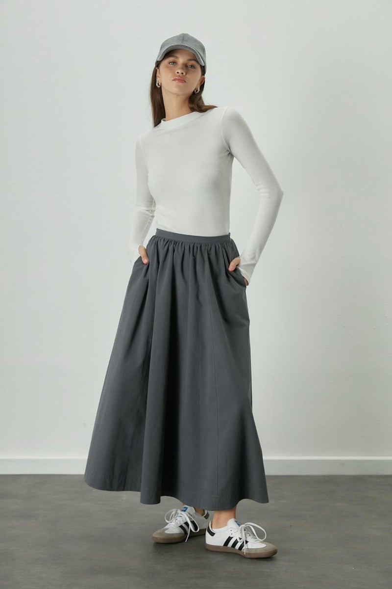 Manuka Katy Gabardine Gathered Skirt Navy Blue - Image 5