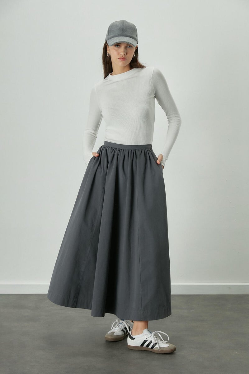 Manuka Katy Gabardine Gathered Skirt Navy Blue - Image 4