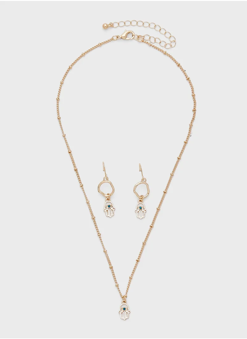 ELLA Hamsa Pendant Necklace & Earring Set