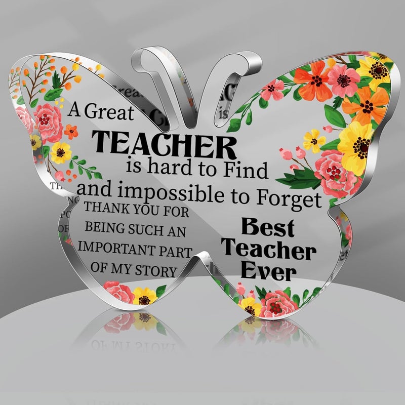 Perthlin Christmas Teacher Appreciation Gifts for Women Acrylic Thank You Gift from Student for Office Desk Decor Paperweight Keepsake(Butterfly) - Image 1
