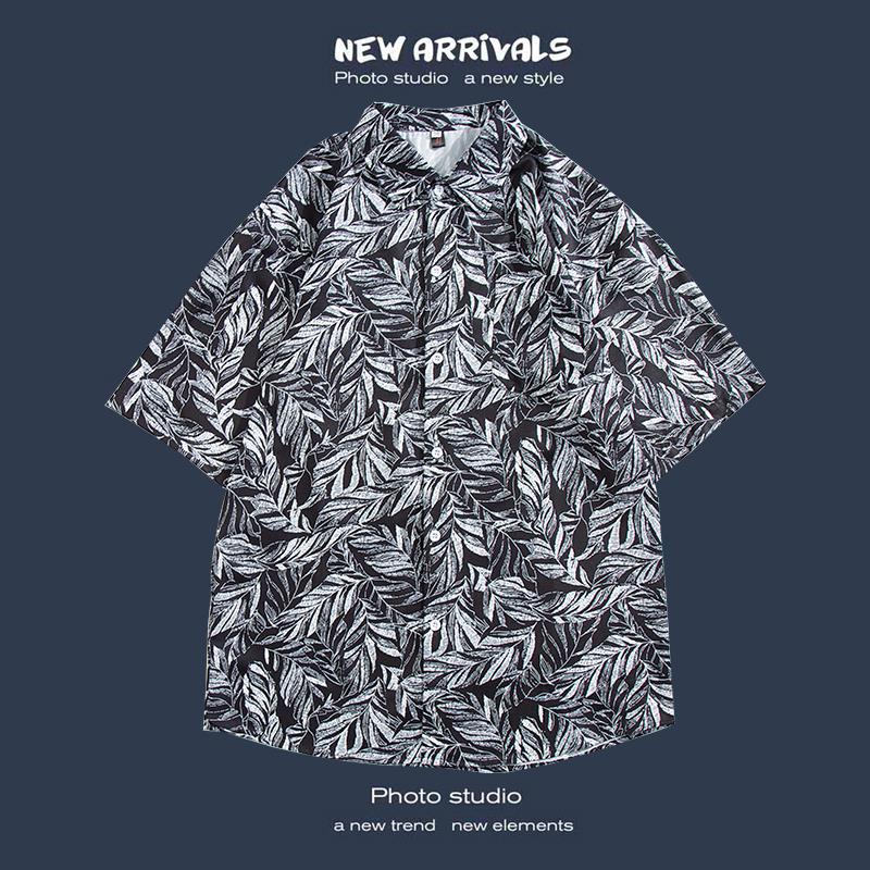 Hong Kong Style Short-Sleeved Shirt For Men And Women, Summer Loose And Thin Hawaiian Beach Floral Three-Quarter Sleeve Floral Shirt - Image 1