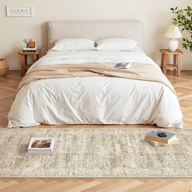 Restydon Washable Runner Rugs for Bedroom - 2x6 Runner Rug Non Slip, Ultra-Thin Entryway Runner, Soft Abstract Kitchen Runner for Hallway, Laundry, Bathroom, Indoor Door Mat(2'x6', Brown/Ivory) - Image 4