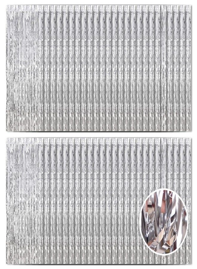 Ohiyoo Silver Foil Fringe Curtains 50 Pack 3.2ft x 8.2ft Fringe Backdrop Curtains Metallic Tinsel Streamer Photo Backdrop for Birthday Party Decorations Halloween Christmas Party Supply (Silver) - Image 1