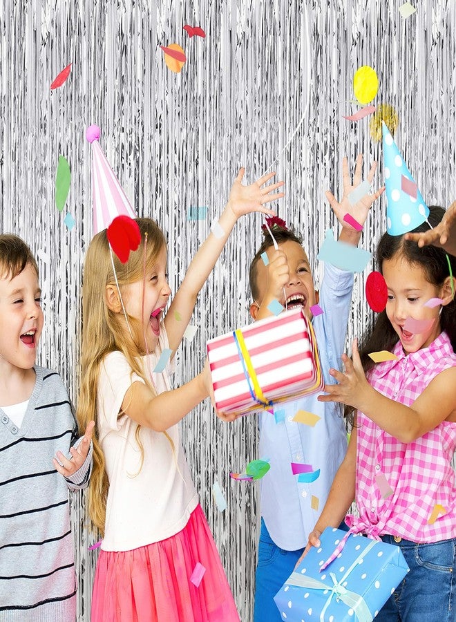 Ohiyoo Silver Foil Fringe Curtains 50 Pack 3.2ft x 8.2ft Fringe Backdrop Curtains Metallic Tinsel Streamer Photo Backdrop for Birthday Party Decorations Halloween Christmas Party Supply (Silver) - Image 5
