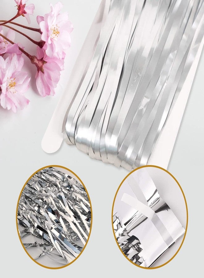 Ohiyoo Silver Foil Fringe Curtains 50 Pack 3.2ft x 8.2ft Fringe Backdrop Curtains Metallic Tinsel Streamer Photo Backdrop for Birthday Party Decorations Halloween Christmas Party Supply (Silver) - Image 4