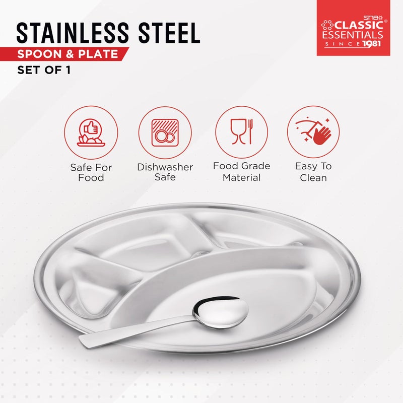 CLASSIC ESSENTIALS Stainless Steel Compartment Plate Bhojan Thali, Lunch/Dinner Plate - Image 3
