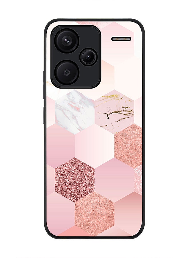Stylizedd Rugged Black Edge Case for Xiaomi Redmi Note 13 Pro Plus, Slim fit Case Flexible Anti Drop TPU Gel Thin Cover -  Marble Pink Honeycomb - Image 1