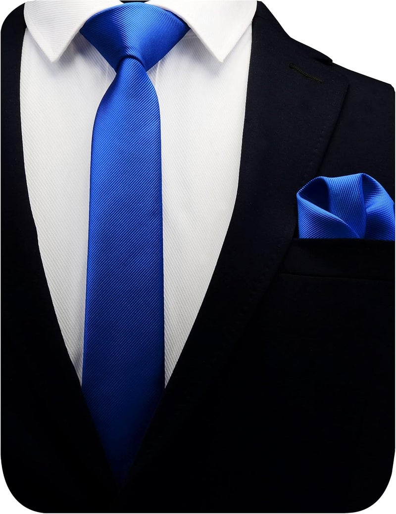 GUSLESON 2.4" Slim Necktie and Handkerchief Set For Men Solid Skinny Tie Set - Image 1