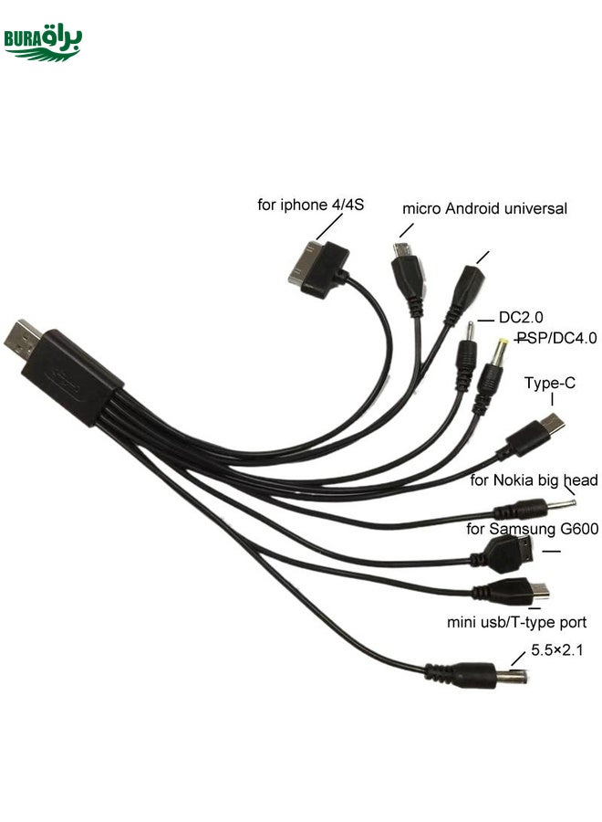 BURAQ 10 In 1 Multifunction USB Charging Cable For IPhone / PSP / Camera / Nokia / HTC / LG / Samsung(Black) - Image 3