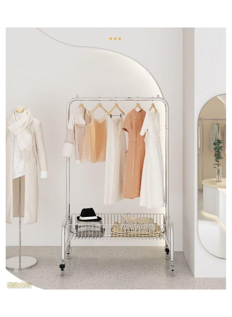 Organized Home Freestanding Multifunctional Garment Coat Rack With Wheels And Storage Basket Width 118cm For Entryway Hallway Laundry Clothes Bedroom - Image 1