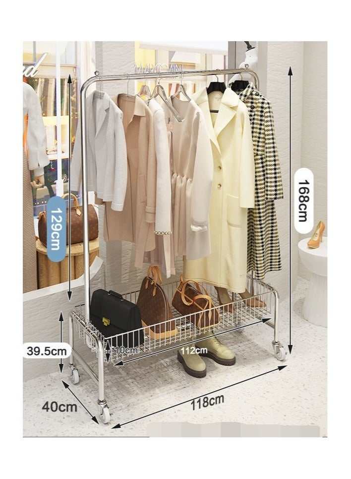 Organized Home Freestanding Multifunctional Garment Coat Rack With Wheels And Storage Basket Width 118cm For Entryway Hallway Laundry Clothes Bedroom - Image 2