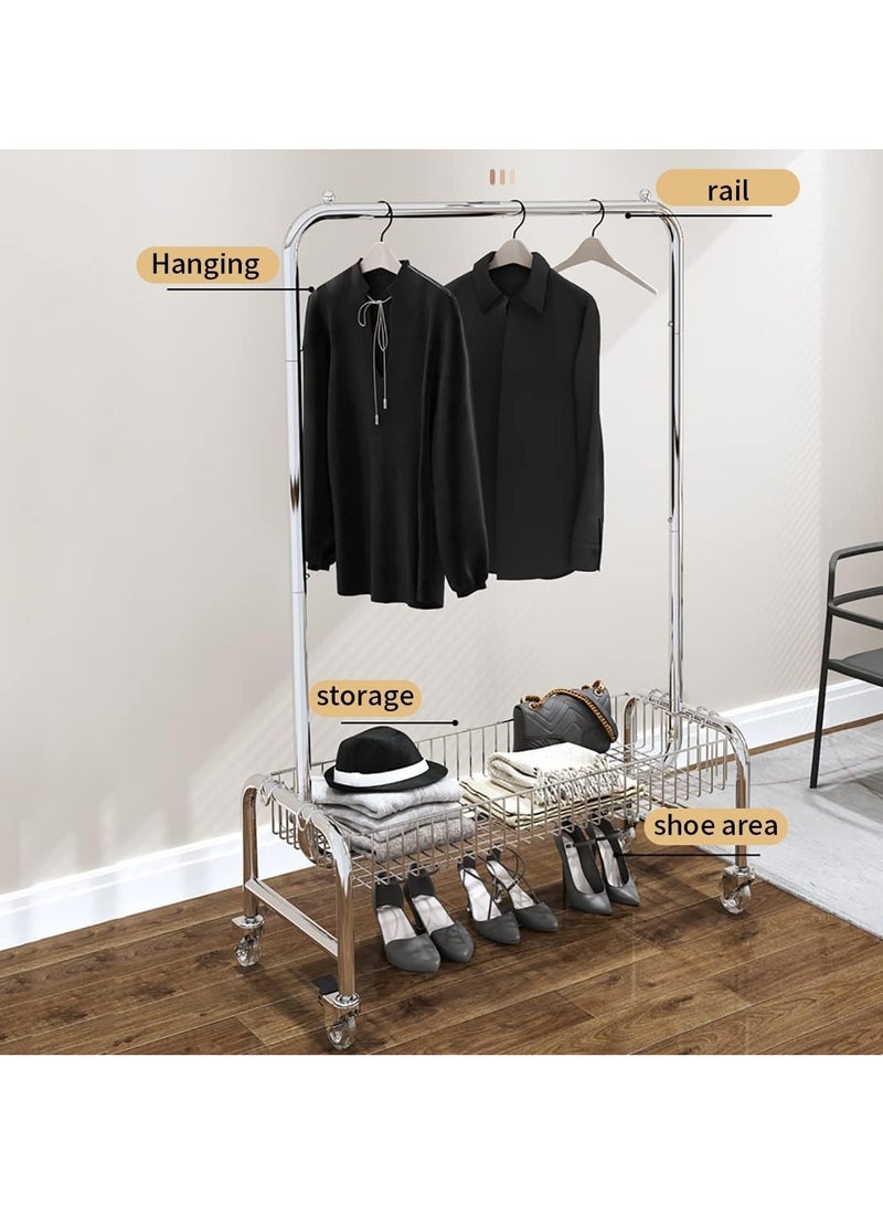 Organized Home Freestanding Multifunctional Garment Coat Rack With Wheels And Storage Basket Width 118cm For Entryway Hallway Laundry Clothes Bedroom - Image 3