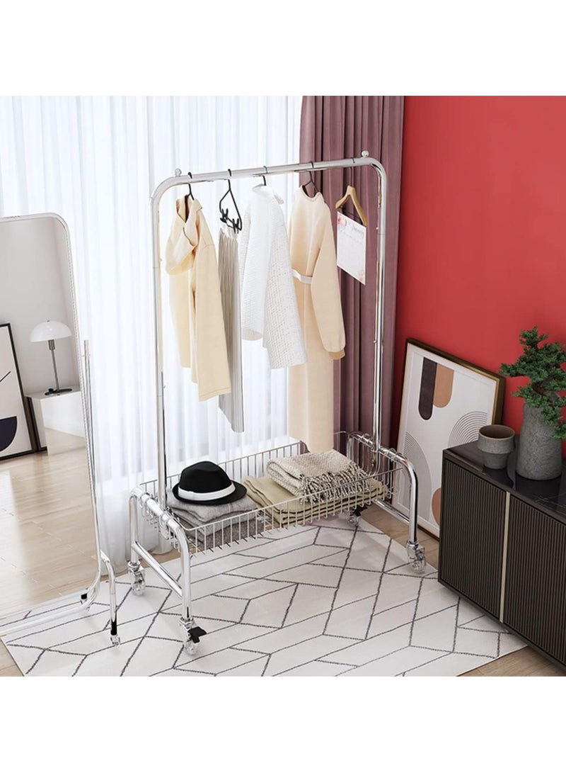 Organized Home Freestanding Multifunctional Garment Coat Rack With Wheels And Storage Basket Width 118cm For Entryway Hallway Laundry Clothes Bedroom - Image 5