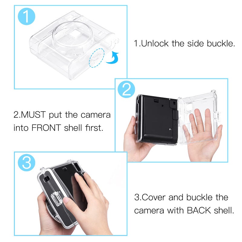 Fintie Protective Clear Case for Fujifilm Instax Mini 40 Instant Film Camera - Crystal Hard PVC Cover with Removable Shoulder Strap, Clear - Image 4