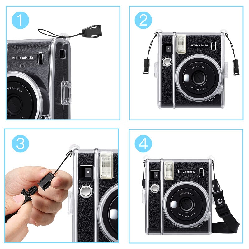 Fintie Protective Clear Case for Fujifilm Instax Mini 40 Instant Film Camera - Crystal Hard PVC Cover with Removable Shoulder Strap, Clear - Image 5