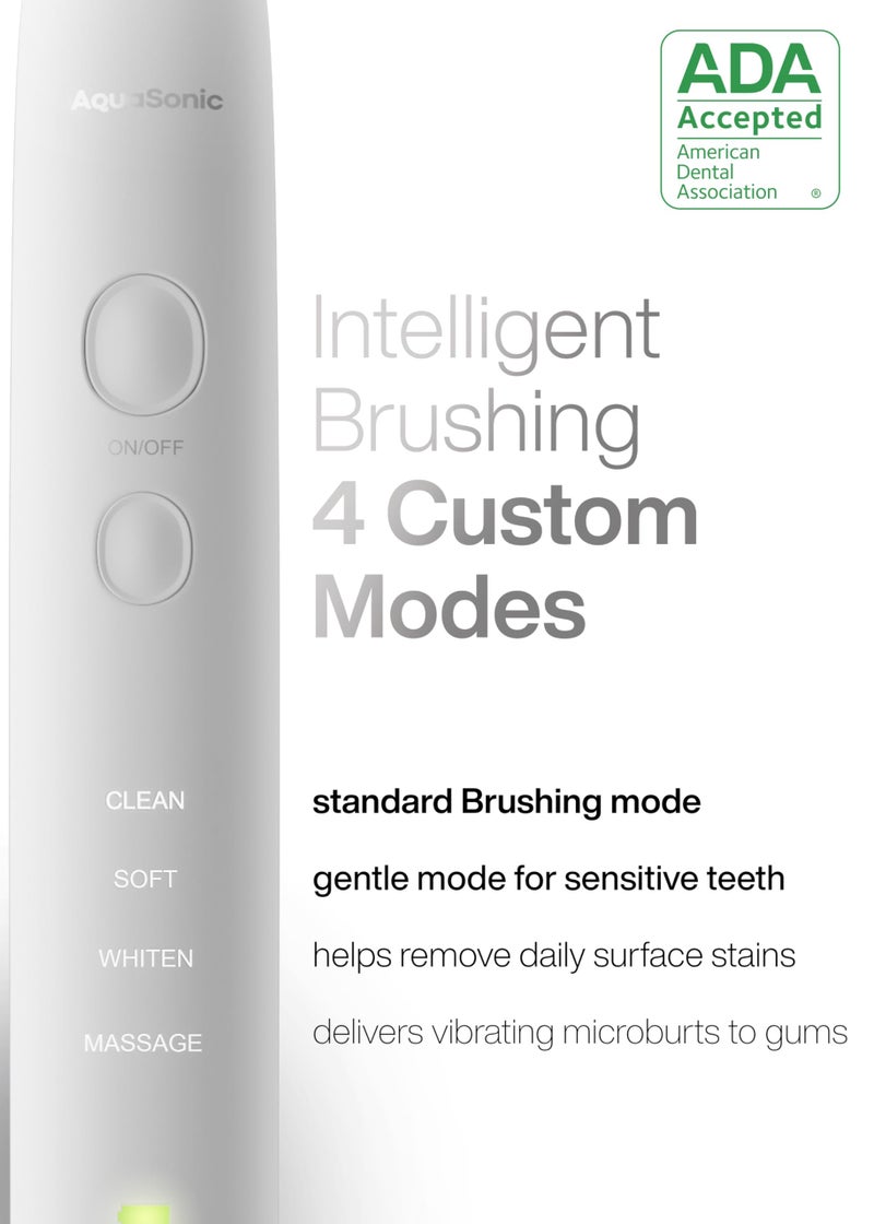 Aquasonic Vibe Series Ultra-Whitening Toothbrush â€“ ADA Accepted Electric Toothbrush - 8 Brush Heads & Travel Case â€“ 40,000 VPM Motor & Wireless Charging - 4 Modes w Smart Timer â€“ Optic White - Image 4