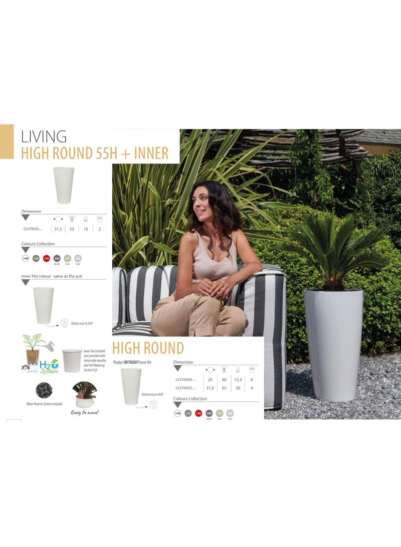 IDEL Large Planter Pot 55cm Living High Round –Big Indoor Outdoor Plant Pot Decorative Plant Container, Lightweight Durable Plastic, Multiple Colors – Made in Italy - by Idel - Image 5