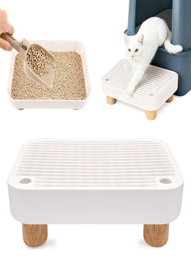 WeiLingBo Cat Litter Box Ramp,Litter Box Step Mat with Filt er Function,Wooden Base No n-Slip Cat Ramp Reduces Tracking,for Automatic Litters Boxes,Kittens & Senior Cats (30 * 20.7 * 9cm,Color:White) - Image 1
