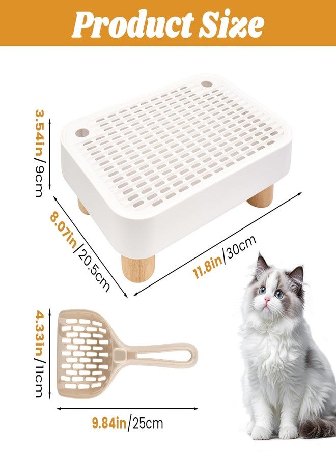WeiLingBo Cat Litter Box Ramp,Litter Box Step Mat with Filt er Function,Wooden Base No n-Slip Cat Ramp Reduces Tracking,for Automatic Litters Boxes,Kittens & Senior Cats (30 * 20.7 * 9cm,Color:White) - Image 2