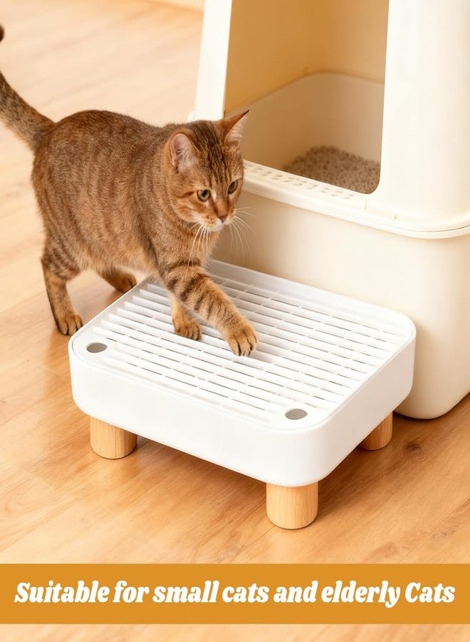 WeiLingBo Cat Litter Box Ramp,Litter Box Step Mat with Filt er Function,Wooden Base No n-Slip Cat Ramp Reduces Tracking,for Automatic Litters Boxes,Kittens & Senior Cats (30 * 20.7 * 9cm,Color:White) - Image 3