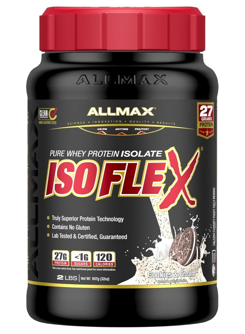 أولماكس نيوتريشن ALLMAX ISOFLEX بروتين مصل اللبن المعزول، البسكويت والكريمة - 2 رطل - 27 جرامًا من البروتين لكل ملعقة - صفر دهون وسكر - 99٪ خالي من اللاكتوز - خالي من الغلوتين والصويا - تقريبًا. 30 حصة - Image 1