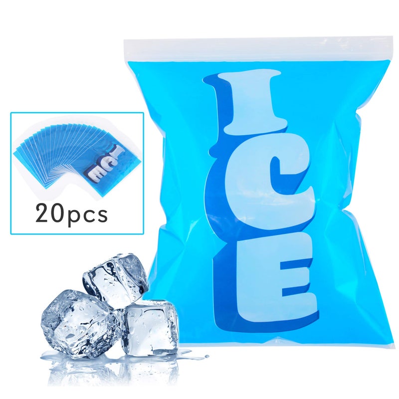NutriChef 20pcs Ice Bag Cooler Pouches  Reusable and Resealable w Ziplock Seals Holds up to 9lbs Ice Cubes or Food Used as Cold or Hot Compress  NutriChef