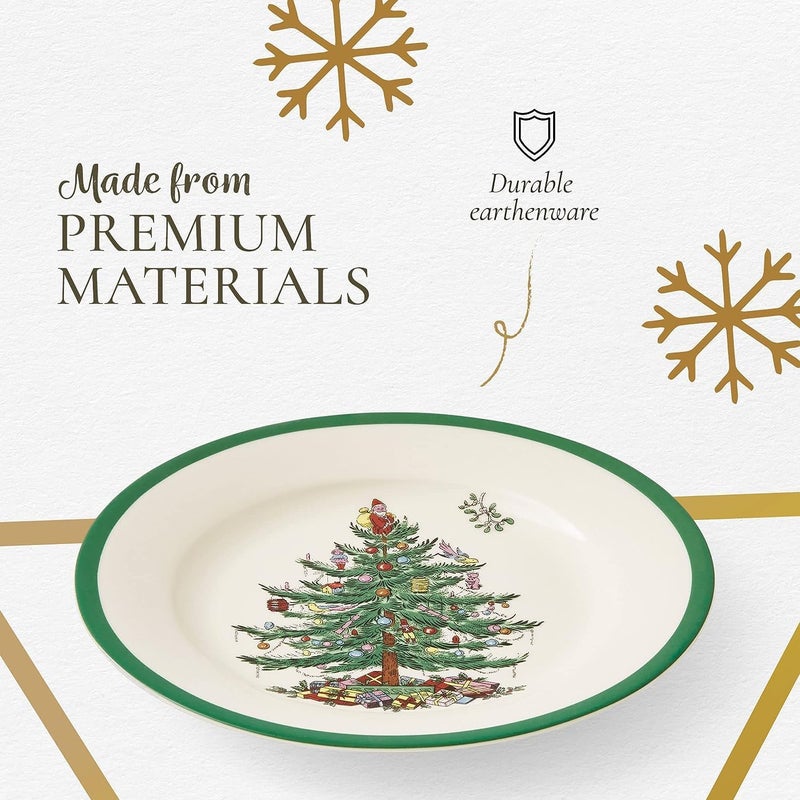 Spode Christmas Tree 8 Salad Plate  Festive Holiday Stoneware Plate with Christmas Tree Design Green Bordered Edges Microwave Dishwasher Freezer Oven Safe  Collectible Holiday Tableware - Image 4