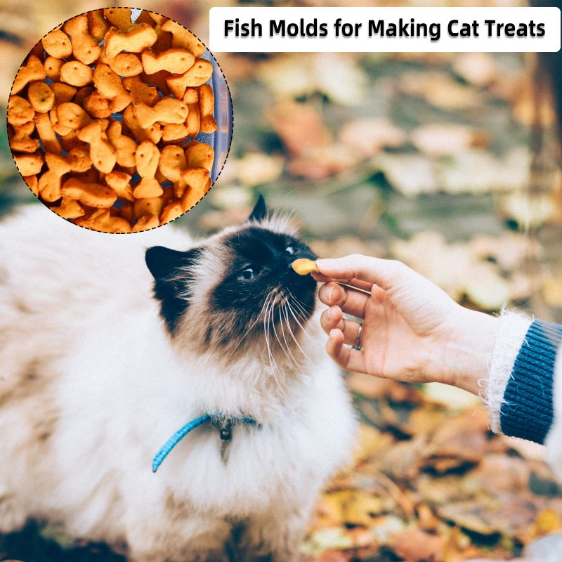 Amyandone Cat Treat Molds, 112 Cavities Mini Fish Shape Silicone Mold for Baking Pet Treats/Biscuits/Snacks for Cat, Dog or Kids as Awards, Food-Grade Fish Mold for Candy/Chocolate (with a Scraper) - Image 3