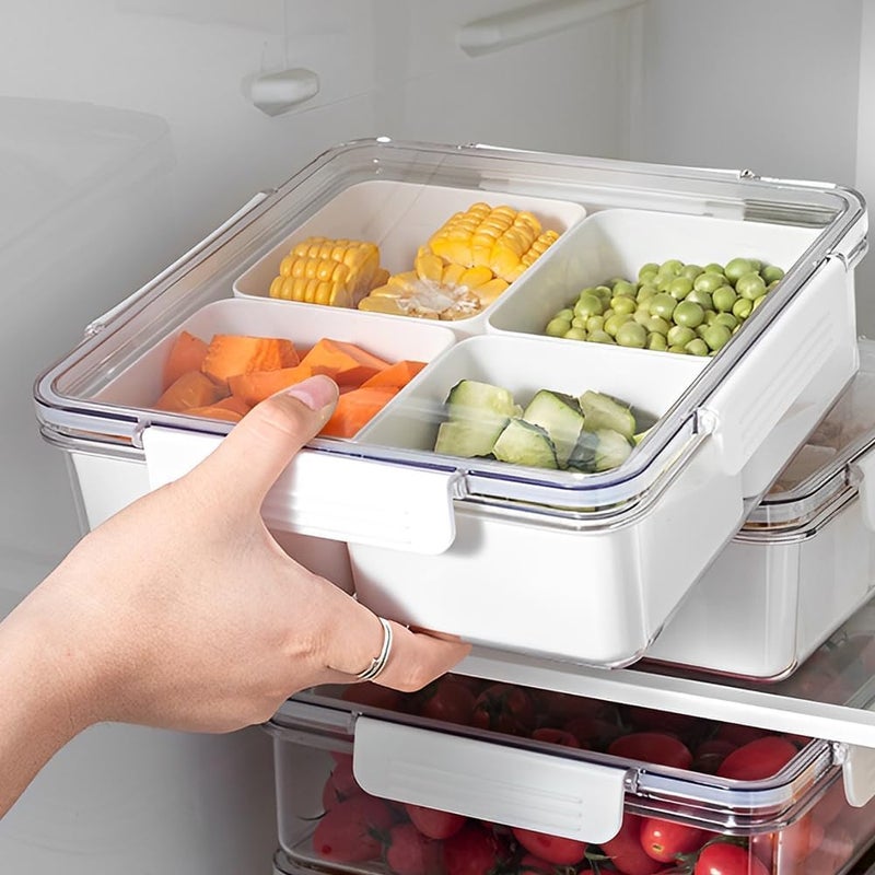 HITWA Plastic Veggie Tray with Lid 5 Compartment Food Container with Dividers Large Serving Tray Travel Snack Containers Saver Snack Serving Platter Storage With 4 Compartments Snackle Box - Image 1