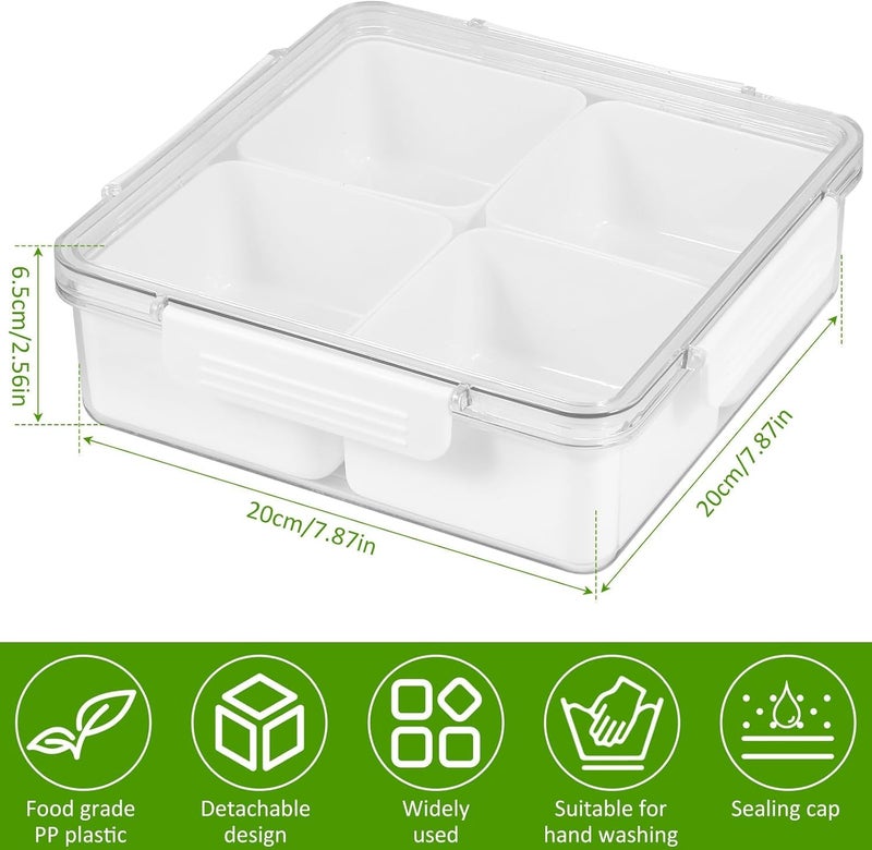 HITWA Plastic Veggie Tray with Lid 5 Compartment Food Container with Dividers Large Serving Tray Travel Snack Containers Saver Snack Serving Platter Storage With 4 Compartments Snackle Box - Image 3