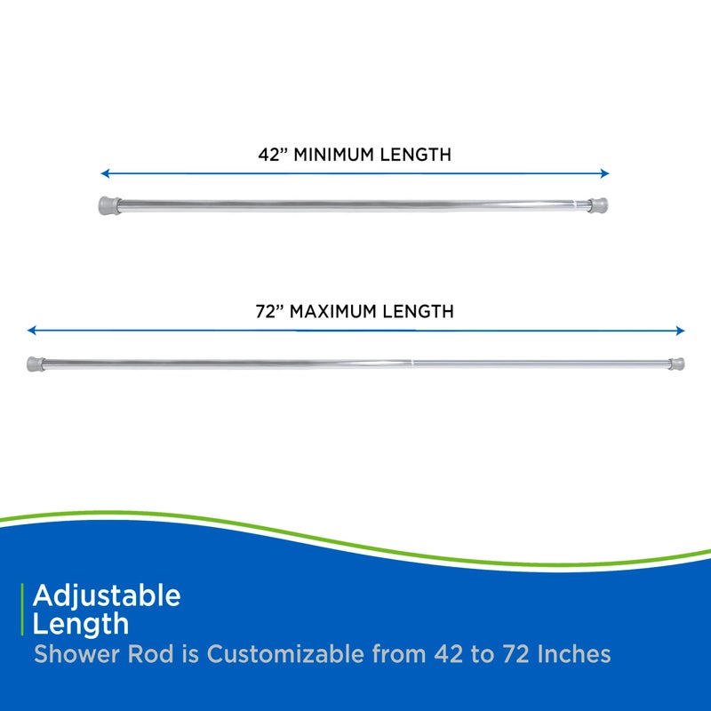 Kenney KN609C/40 Twist & Fit No Tools Camlock Tension Easy Install Shower Curtain Rod with Non-Slip, On-Scratch Ends, 42-72" Adjustable Length, Chrome, 1" Diameter Rust Resistant Steel Tube - Image 4