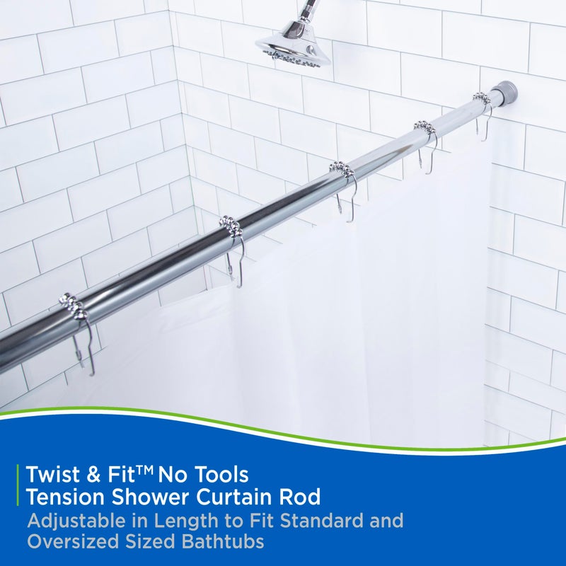 Kenney KN609C/40 Twist & Fit No Tools Camlock Tension Easy Install Shower Curtain Rod with Non-Slip, On-Scratch Ends, 42-72" Adjustable Length, Chrome, 1" Diameter Rust Resistant Steel Tube - Image 3