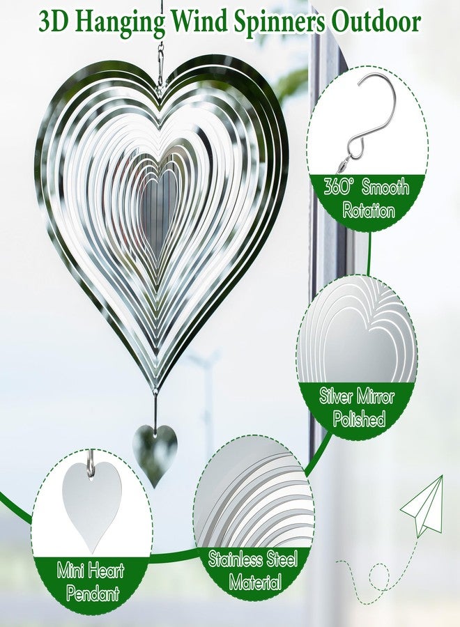 Saillong 3 قطع دوّار الرياح على شكل قلب، 8 إن طارد للطيور في الخارج، دوّارات الرياح المعدنية ثلاثية الأبعاد لطرد الطيور بعيدًا عن الفناء، زخرفة حديقة خارجية من الفولاذ المقاوم للصدأ تعكس دوّارات الرياح - Image 5