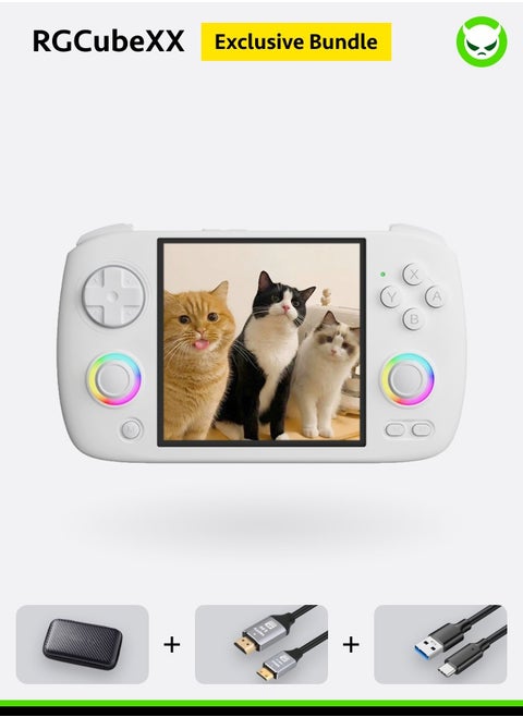 Anbernic RGCube XX Handheld Game Console 3.95-inch IPS Screen 720*720 H700 quad-core ARM Cortex-A53 LPDDR4 1GB 3800mAh 5G WiFi Bluetooth HDMI TV Output【White-128GB-35 Emulators with 18000 Games Pre-installed】