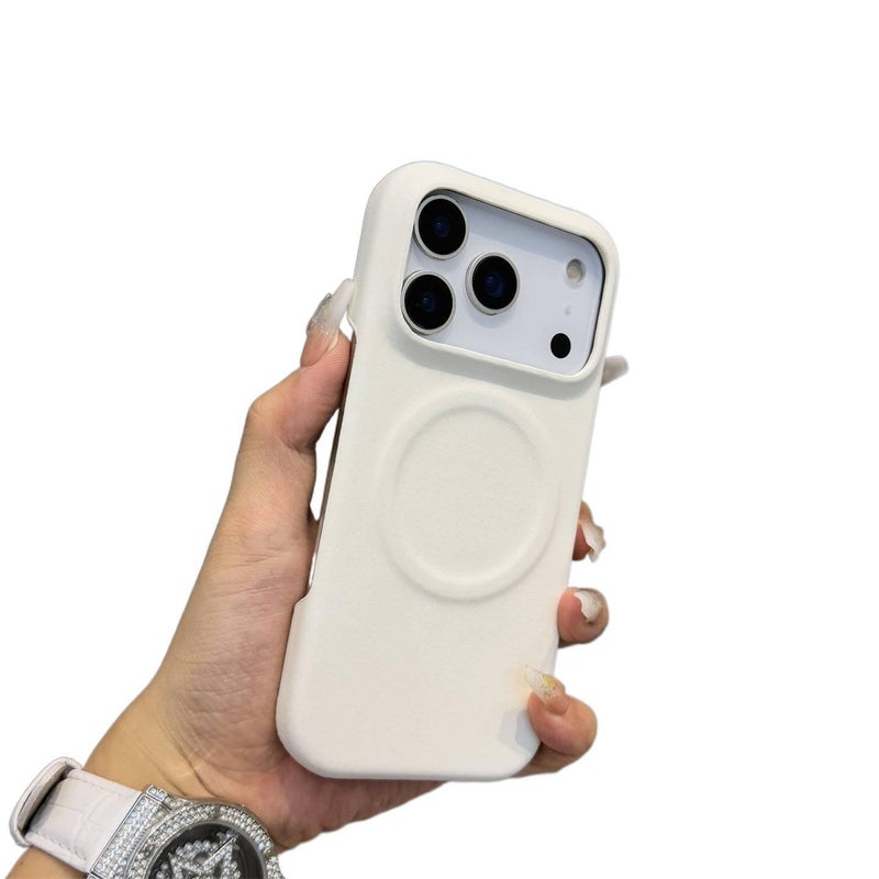 غطاء MagSafe بملمس باللون أبيض مغناطيسي جلد لـ iPhone 13 مع ملمس ناعم وتصميم نصف تغطية مع مقاوم للصدمات مع مغناطيس قوي مع حماية من السقوط للرحلات اليومية لترتيب الأغراض - Image 1