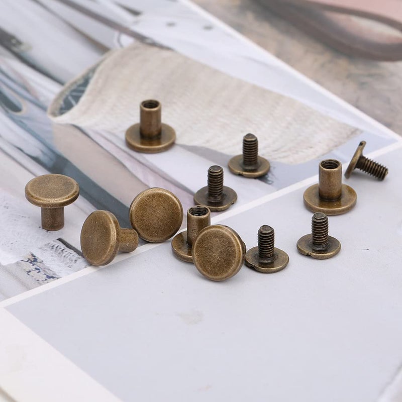 Brown 8mm Flat Head Rivets 50 Set Pure Copper Leathercraft Hardware For Leather Notebook - Image 5