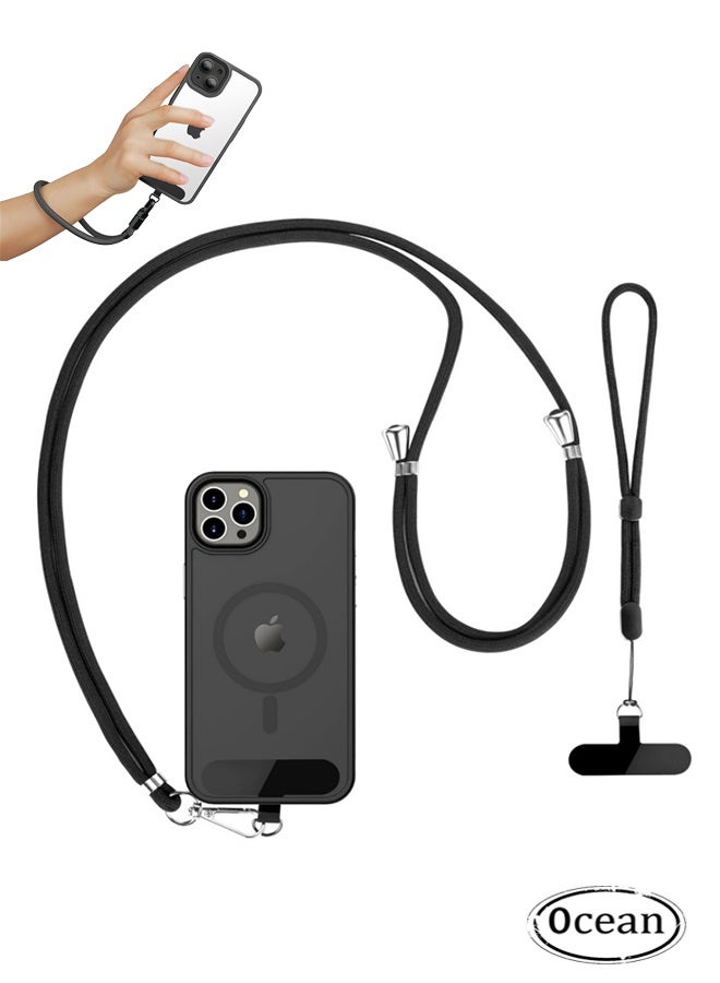 JS 2-Piece Phone Lanyard, Universal Crossbody Phone Lanyard, Multi-Purpose Nylon Patch, Adjustable Shoulder and Neck Straps, Compatible with Most Smartphones, Two Lengths (Black) - Image 1