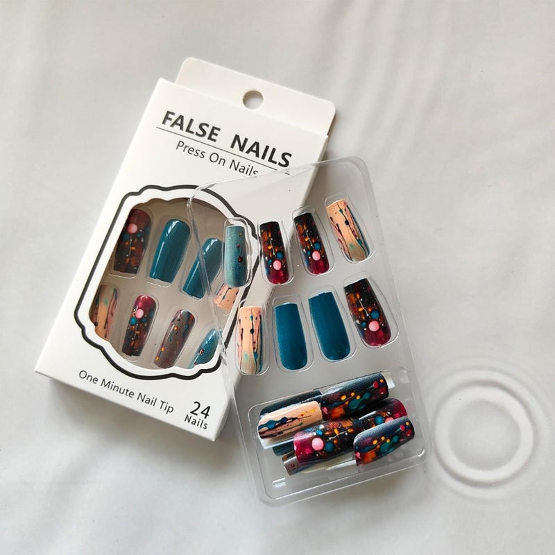 Parlberd Medium Square Press on Nails with Colorful Dot Designs, Glossy Summer Fake Nails Kit, Full Cover Reusable Acrylic Nails with Glue & Tools for Women, Perfect for Parties, Weddings, Beach - Image 5