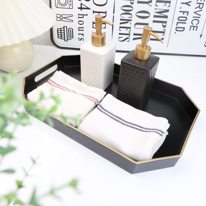 Omuriko Black Decorative Tray with Handles, Octagon Versatile Serving Tray for Coffee Table, Ottoman, Ideal for Serving, Displaying, Organizing - Image 5