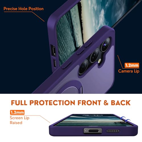AIBEX Back Cover Compatible for Samsung S24 with OStand Ring Kickstand| Mag-Saf Compatible Magnetic Metal Alloy Ring| Wireless Charging | Slim Armor | Shockproof Protective Case - Purple - Image 3