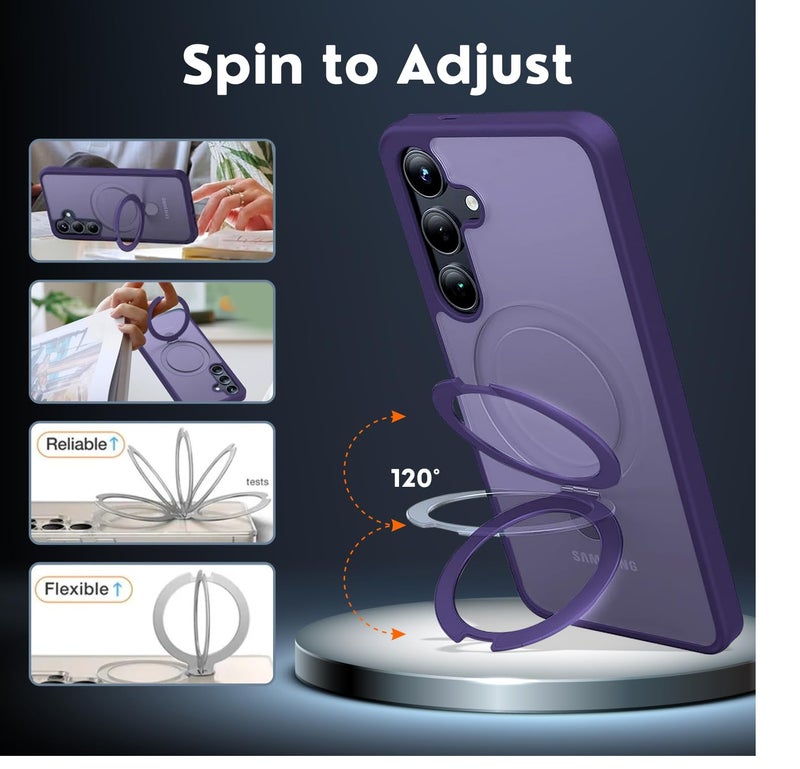AIBEX Back Cover Compatible for Samsung S24 with OStand Ring Kickstand| Mag-Saf Compatible Magnetic Metal Alloy Ring| Wireless Charging | Slim Armor | Shockproof Protective Case - Purple - Image 4