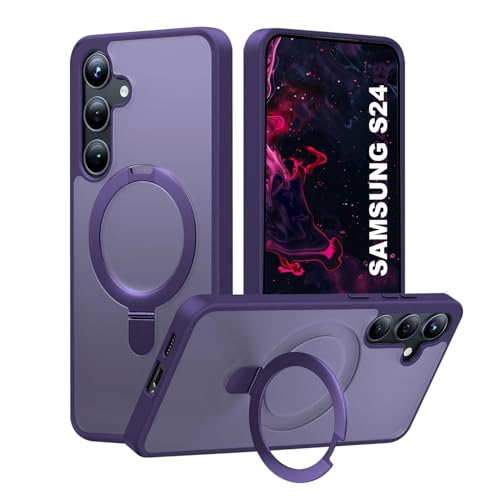 AIBEX Back Cover Compatible for Samsung S24 with OStand Ring Kickstand| Mag-Saf Compatible Magnetic Metal Alloy Ring| Wireless Charging | Slim Armor | Shockproof Protective Case - Purple - Image 1