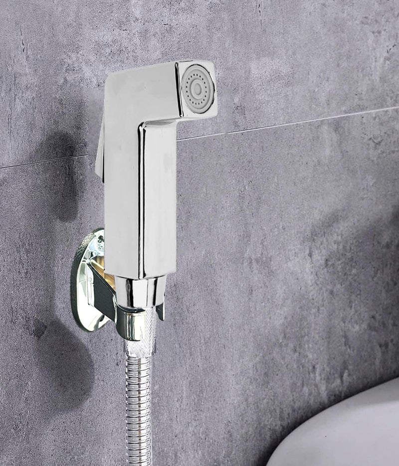 HOUZA Square Health Faucet for Toilet Jet Spray Health Faucet with 1 Meter Hose Pipe and Wall Hook Chrome Finish Easy Grip and Leak Proof Design - Image 1
