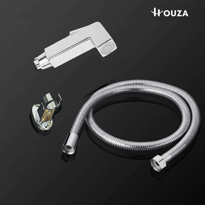 HOUZA Square Health Faucet for Toilet Jet Spray Health Faucet with 1 Meter Hose Pipe and Wall Hook Chrome Finish Easy Grip and Leak Proof Design - Image 4