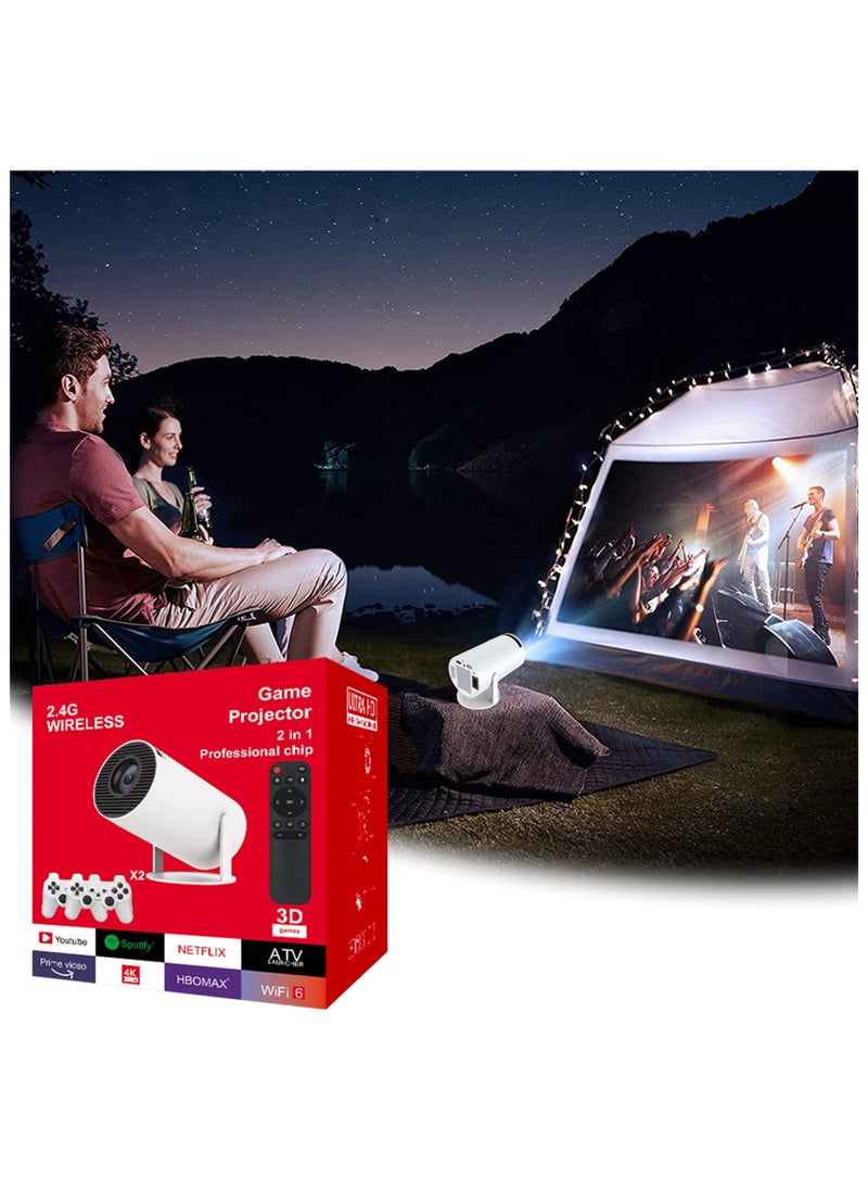 4K Projector WiFi Bluetooth Mini Projector Android 11.0 Short Range Projector 1080P 270° Adjustable Automatic Correction With Gamepad