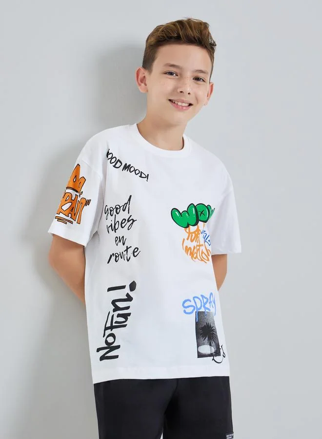 Styli Teen Boys Graffiti Print Oversized Cotton T-Shirt