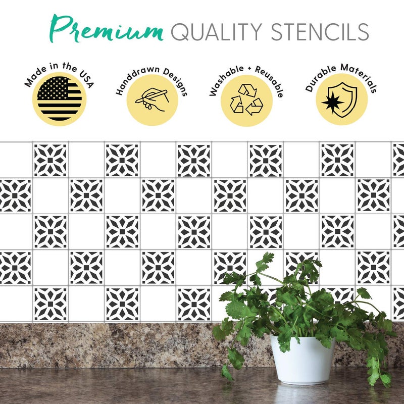 I Like That Lamp Pack of 4 Tile Stencil Set (4 x 4 inches), Moroccan Pattern, Reusable Stencils for Painting Floors/Walls/Furniture, Fits 4â€ x 4â€ Tiles, DIY Mandala Mosaic Home Decor, Made in USA - Image 5