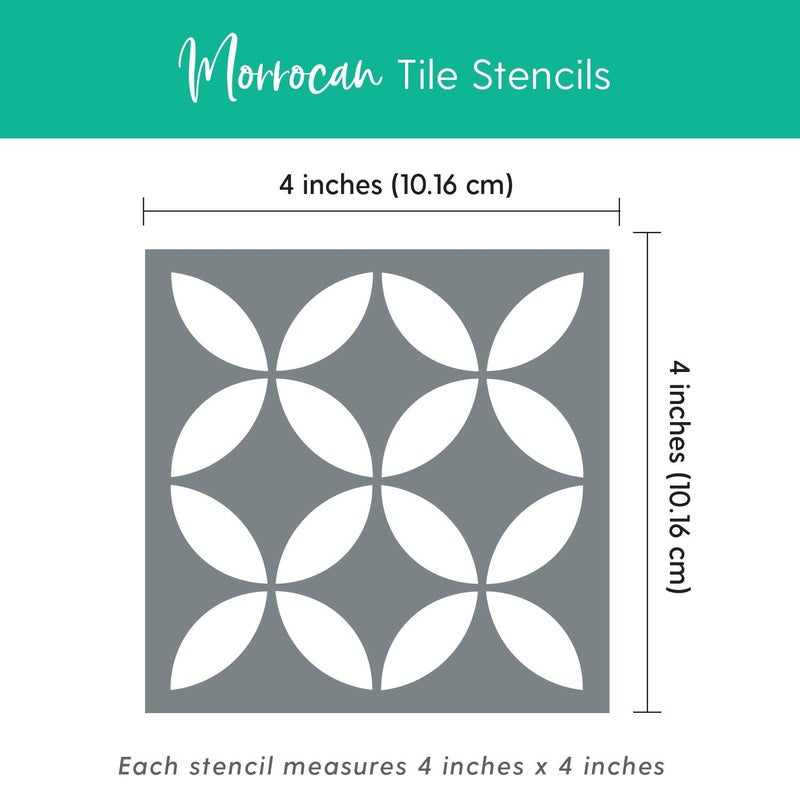 I Like That Lamp Pack of 4 Tile Stencil Set (4 x 4 inches), Moroccan Pattern, Reusable Stencils for Painting Floors/Walls/Furniture, Fits 4â€ x 4â€ Tiles, DIY Mandala Mosaic Home Decor, Made in USA - Image 3