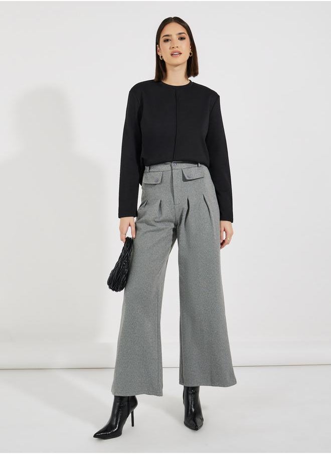 Styli - High Rise Wide Leg Pleat Detail Casual Pants - Image 1