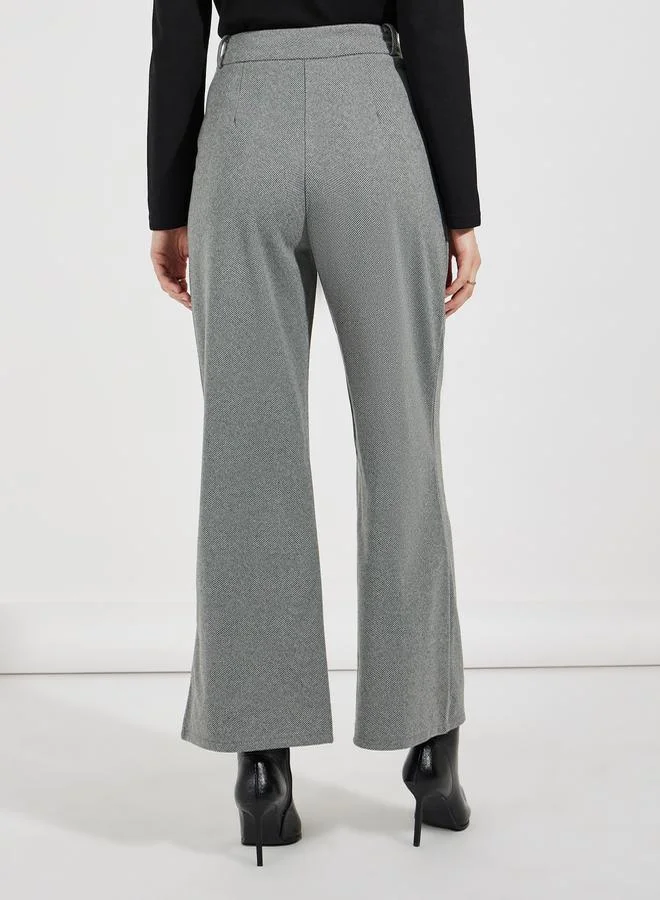 Styli High Rise Wide Leg Pleat Detail Casual Pants